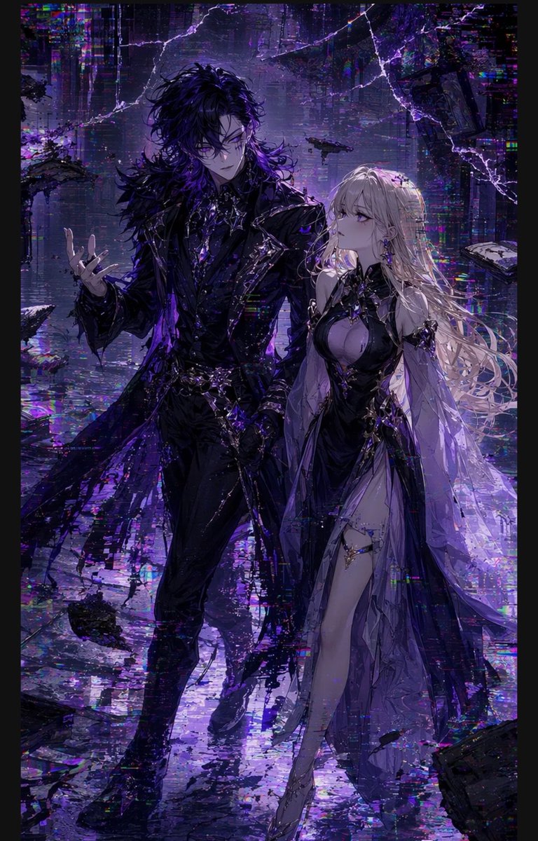 AI Prompt for Cyberpunk Anime Art: Gothic Duo Walking in Ruined City