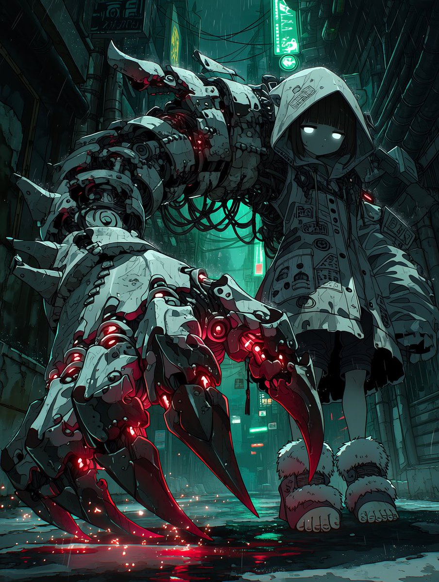 AI Prompt for Cyberpunk Anime Portrait with Giant Mechanical Claw Arm