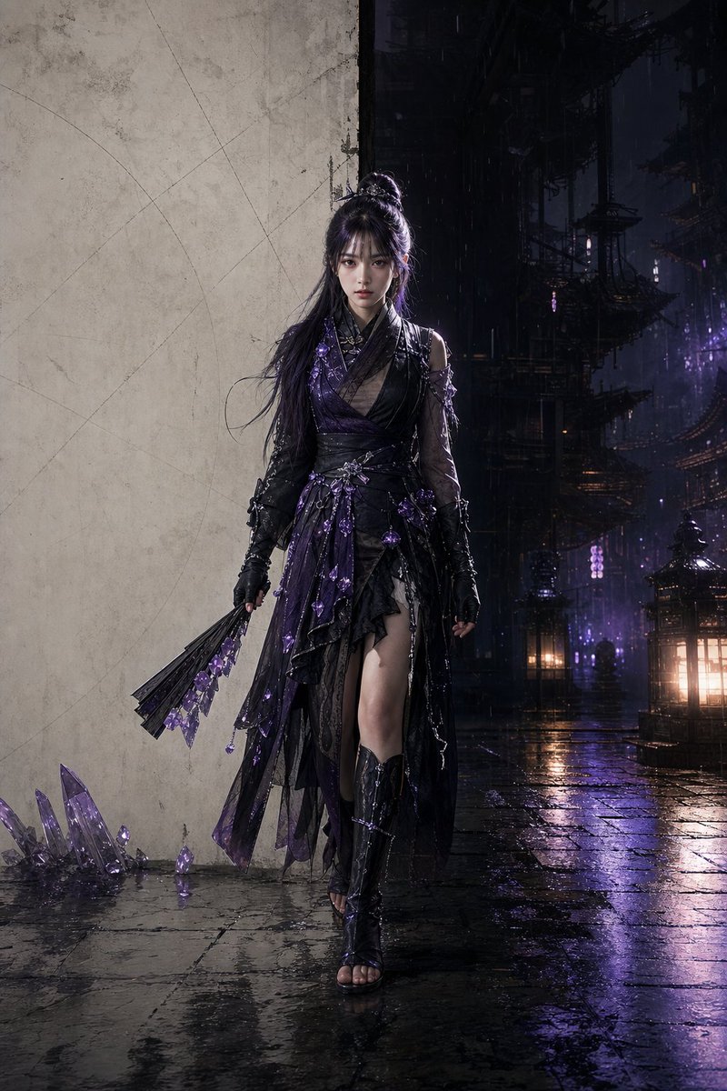 AI Prompt for Cyberpunk Assassin Portrait in Rainy Cityscape
