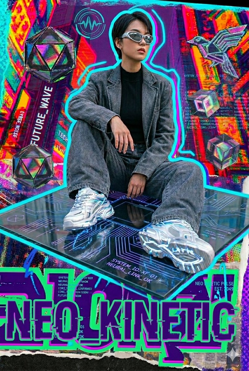 AI Prompt for Cyberpunk Character Poster with Glitch Art Background