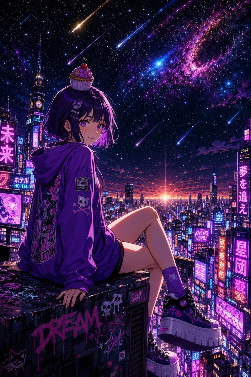 AI Prompt for Cyberpunk Cityscape with Anime Girl Character