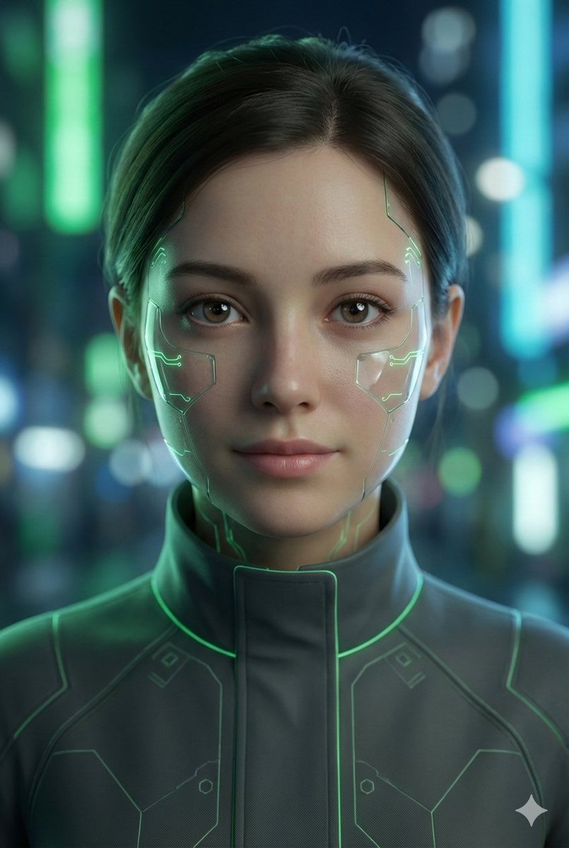 AI Prompt for Cyberpunk Cyborg Girl Portrait with Neon Details