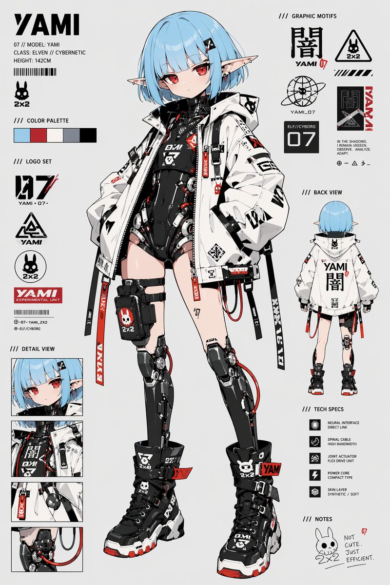AI Prompt for Cyberpunk Elf Android Anime Character Design Sheet