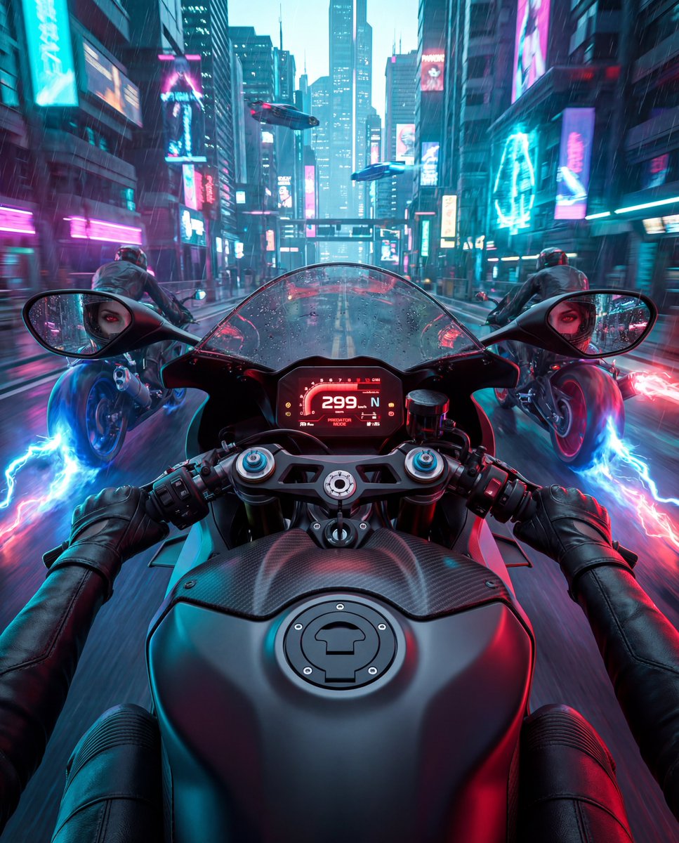 AI Prompt for Cyberpunk Motorcycle POV with Vampire Mafia Girl