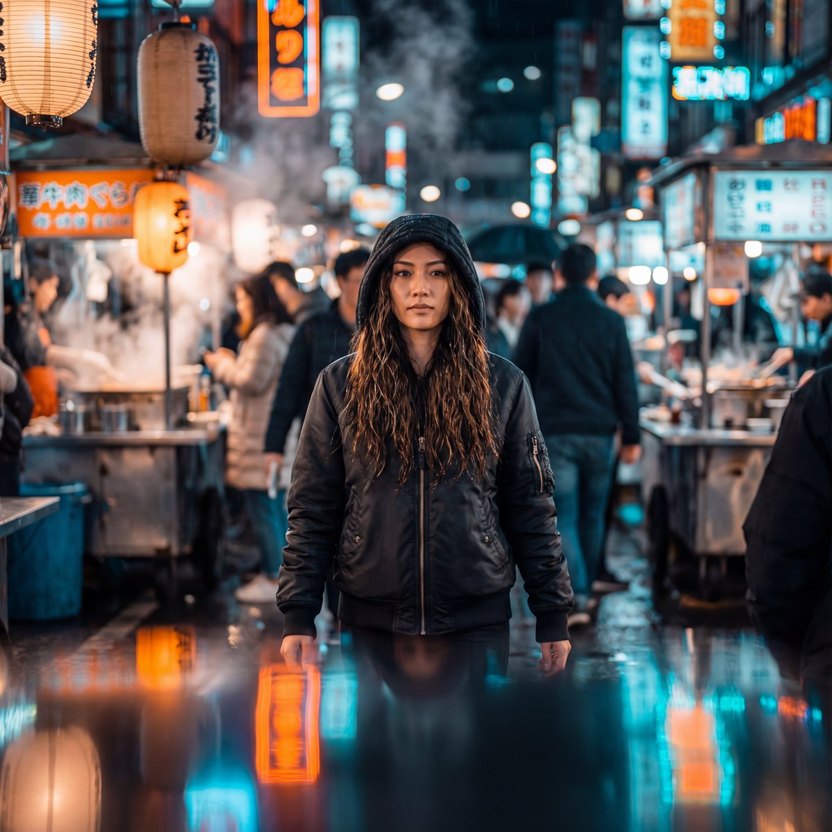 AI Prompt for Cyberpunk Portrait with Neon Lights and Shallow Depth of Field