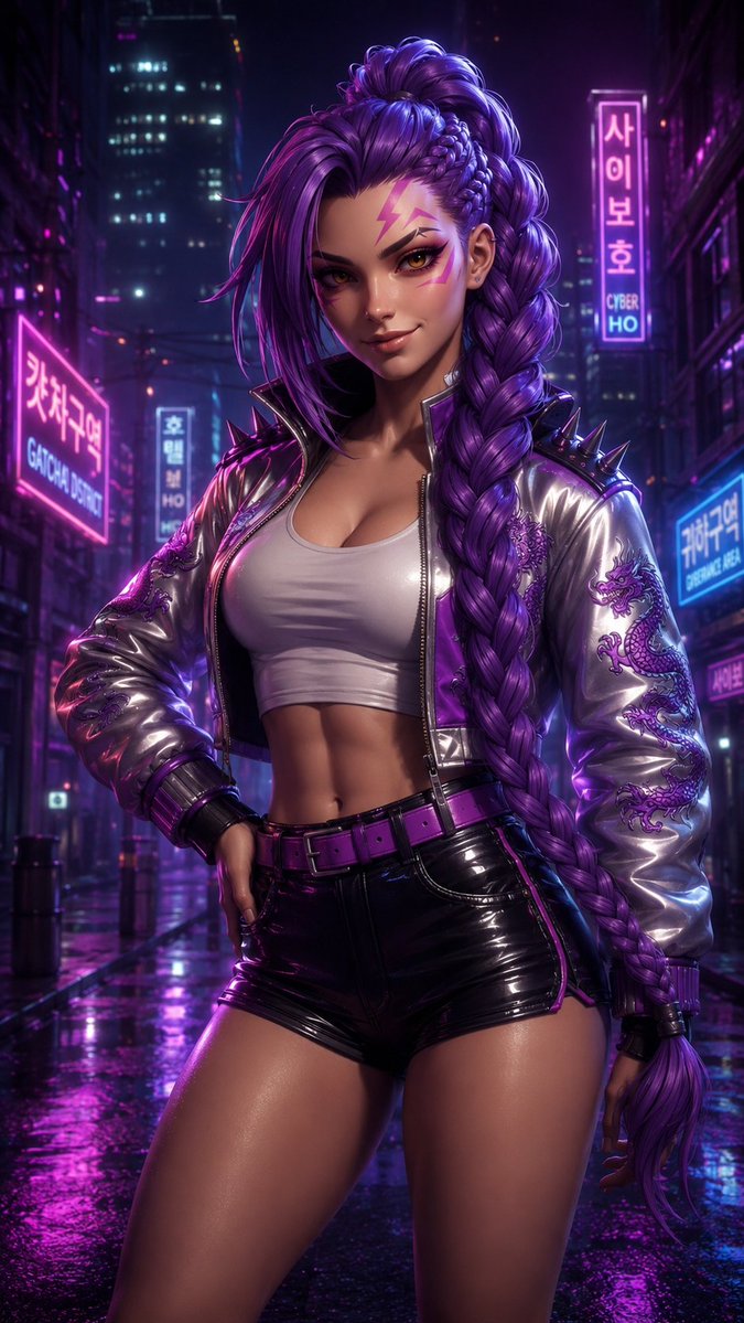 AI Prompt for Cyberpunk Sci-Fi Female Portrait with Braided Hair in a City Alley