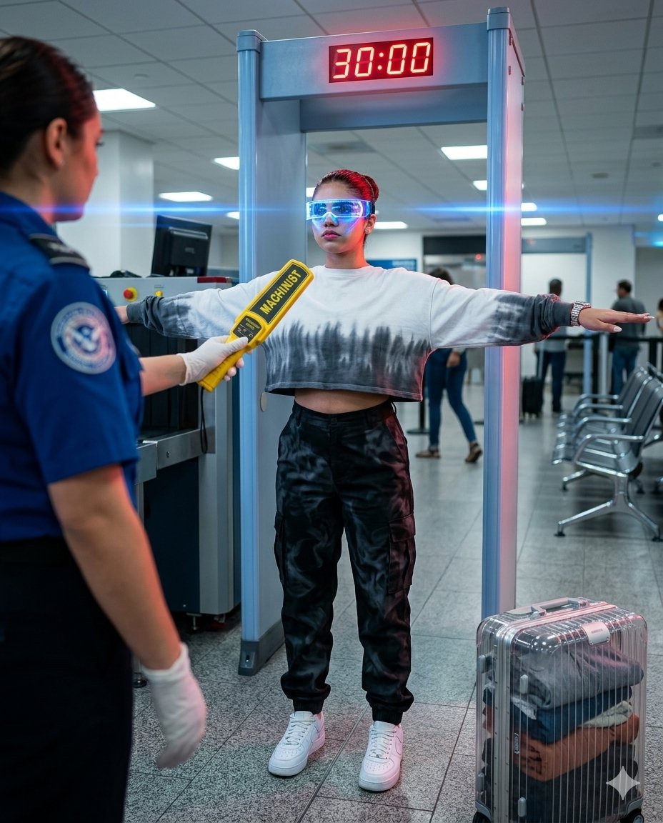 AI Prompt for Cyberpunk-Themed Airport Security Checkpoint