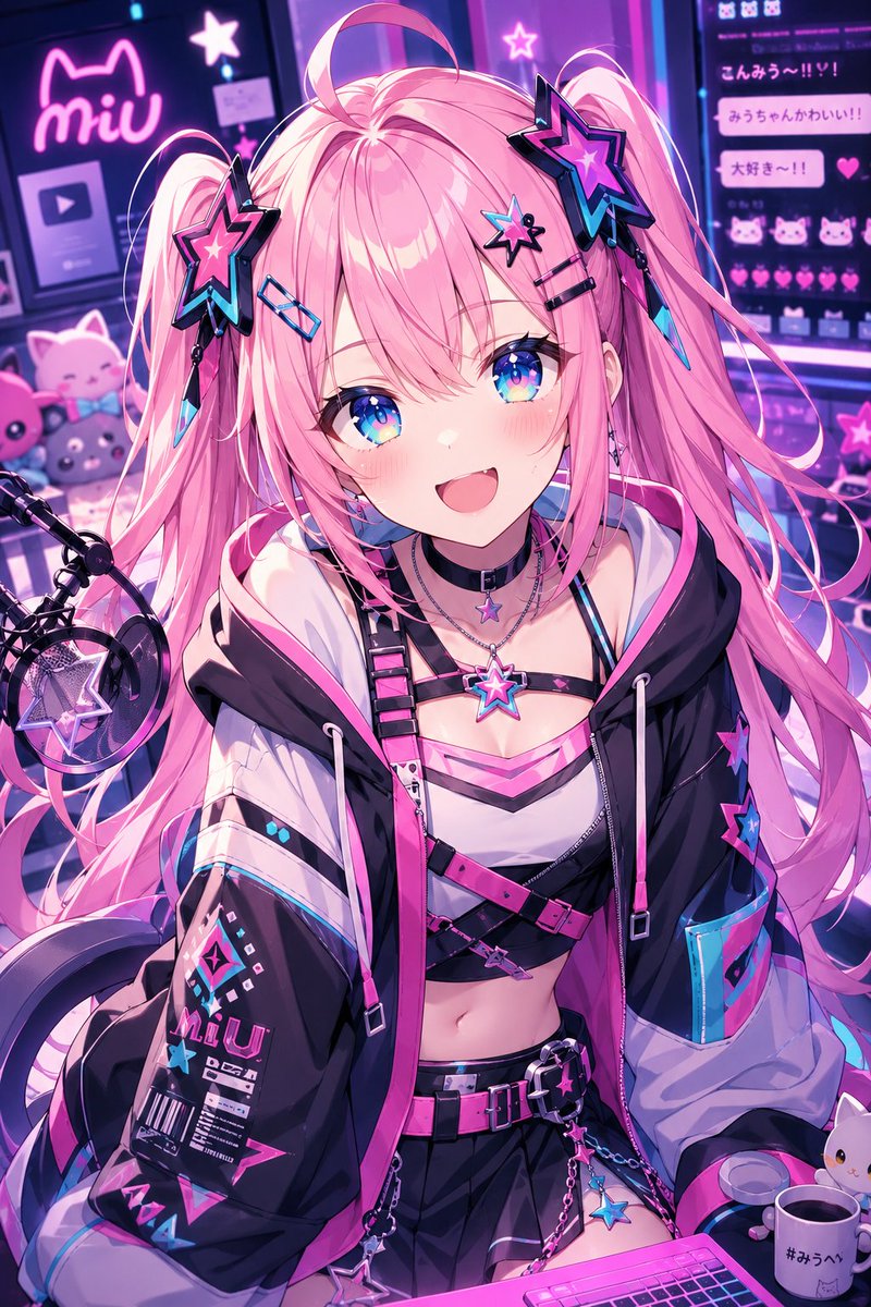 AI Prompt for Cyberpunk VTuber Portrait with Twin-Tails