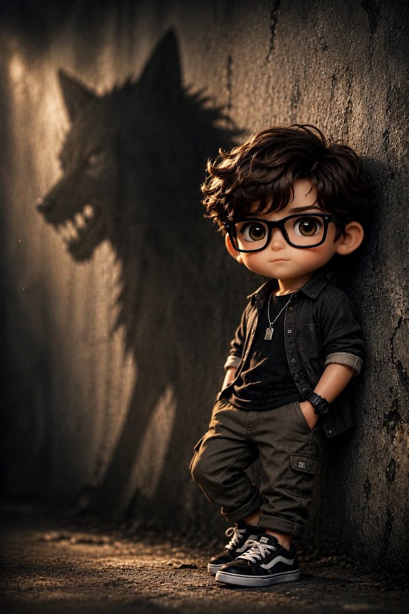 AI Prompt for Dark Fantasy Child Portrait with Wolf Shadow