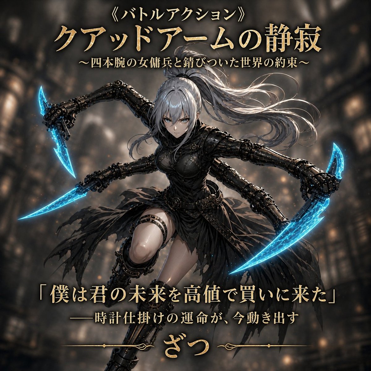 AI Prompt for Dark Fantasy Four-Armed Heroine Cover Art in Anime Style