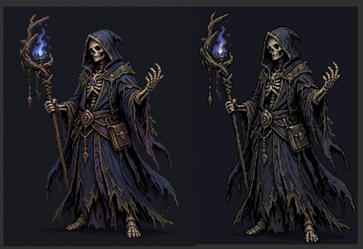 AI Prompt for Dark Fantasy Necromancer Pixel Art Comparison