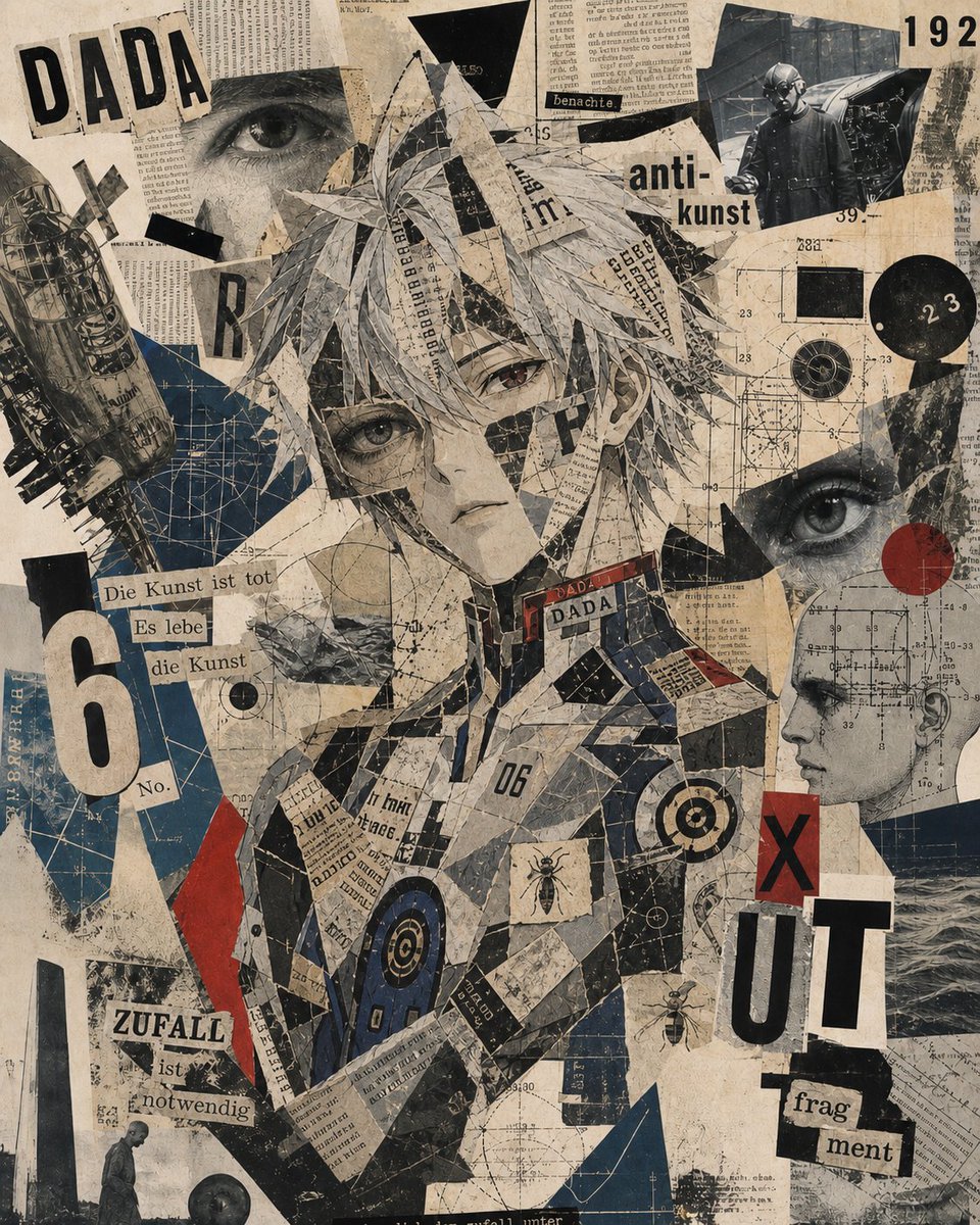 AI Prompt for Distressed Anime Portrait Collage in Retro Style