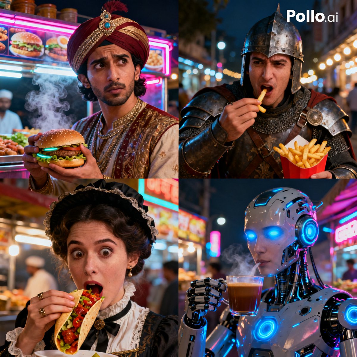 AI Prompt for Diverse Character Concept Art in a Neon Night Market