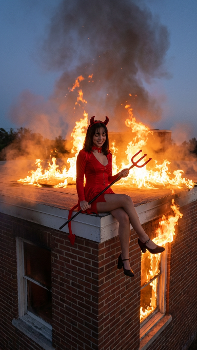 AI Prompt for Dramatic Devil Costume Portrait with Fire Lit Background