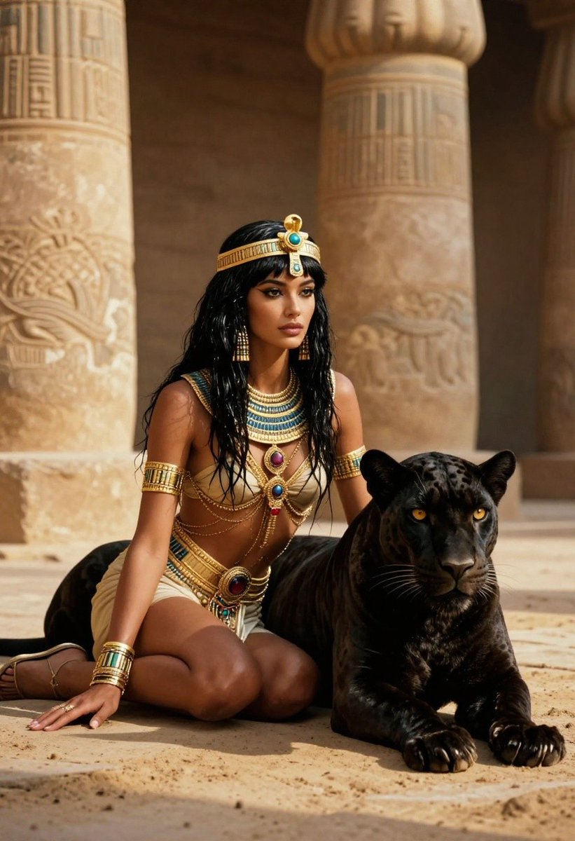 AI Prompt for Egyptian Queen with Black Panther - Photorealistic Fantasy Portrait