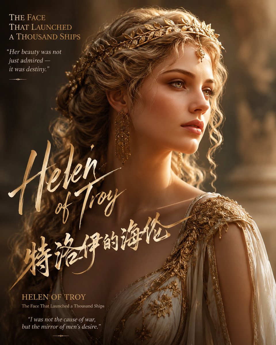 AI Prompt for Epic Ancient Greek Fantasy Portrait with Gold Accents and Typography