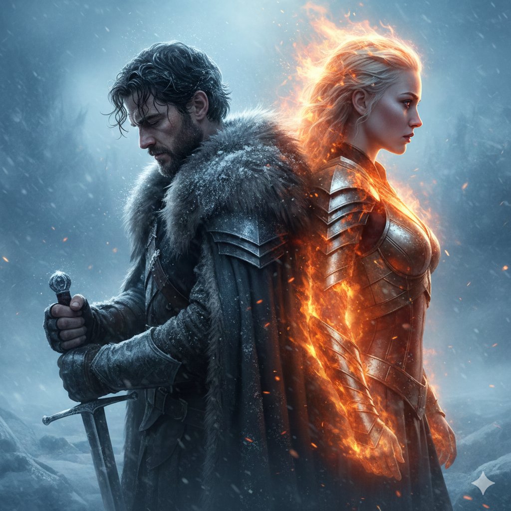 AI Prompt for Epic Fantasy Cinematic Warrior Portrait with Fire and Ice Theme