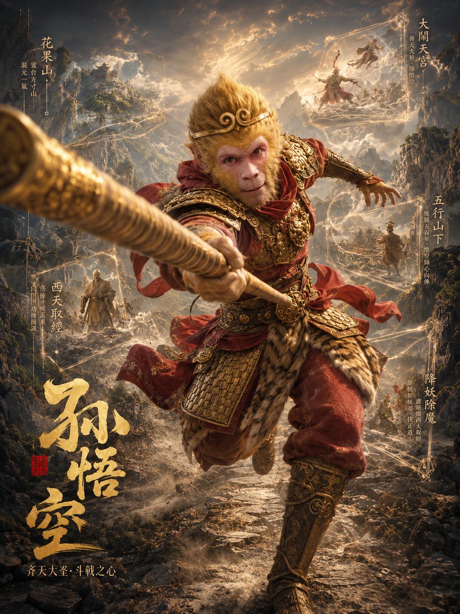 AI Prompt for Epic Fantasy Illustration of Monkey King Sun Wukong