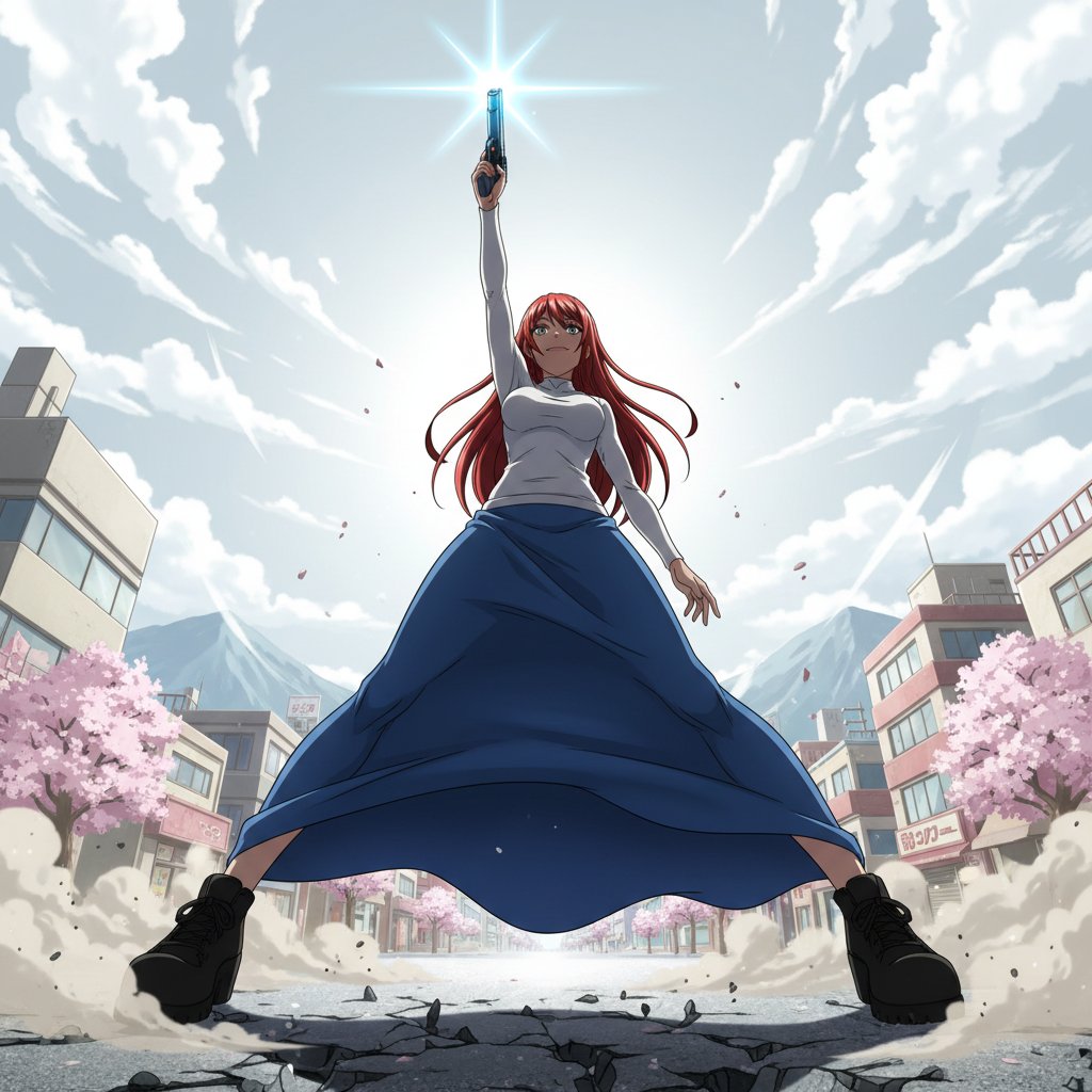 AI Prompt for Epic Low-Angle Pose with Beam Weapon