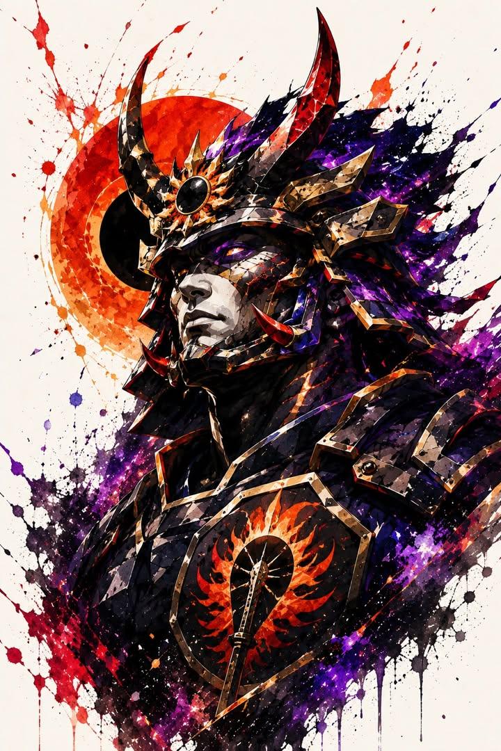 AI Prompt for Epic Samurai Warrior Portrait in Watercolor and Ink Style
