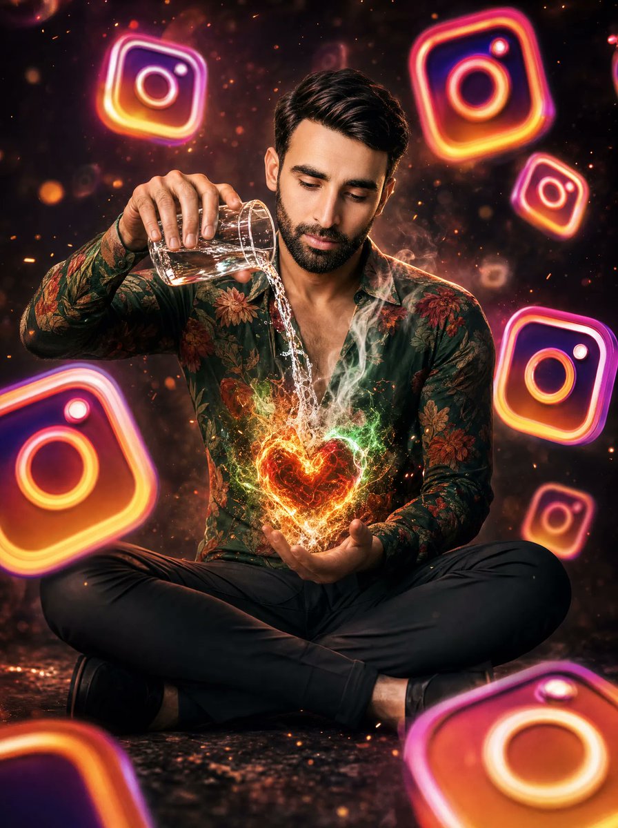 AI Prompt for Epic Social Media Portrait with Neon Hearts and 3D Renders