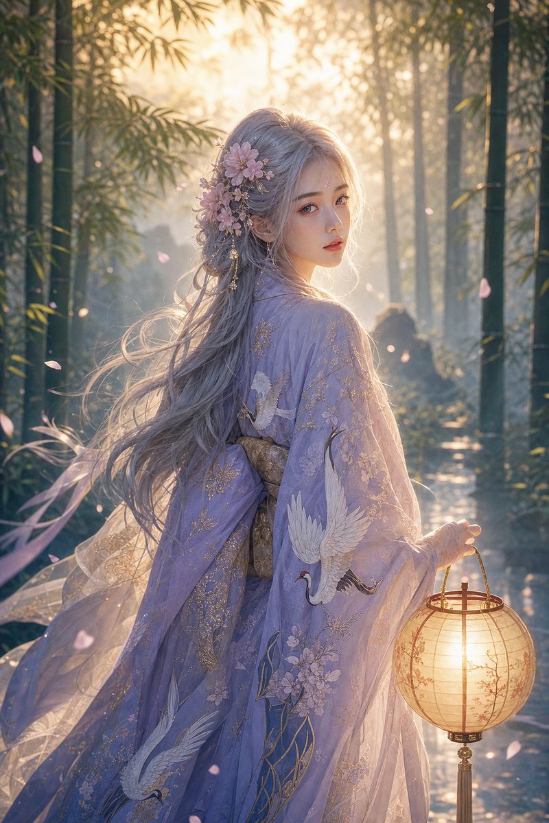 AI Prompt for Ethereal Fantasy Portrait: Young Woman in Bamboo Forest