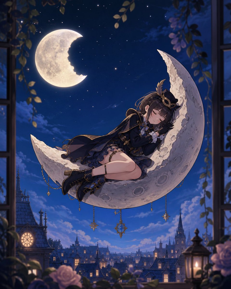 AI Prompt for Fantasy Anime Scene of Girl Sleeping on Moon