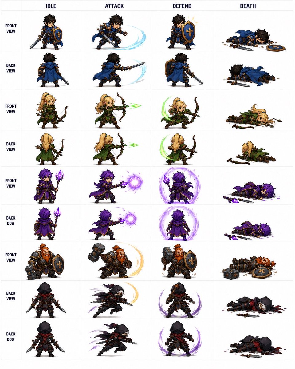 AI Prompt for Fantasy Auto-Battler RPG Chibi Character Spritesheet