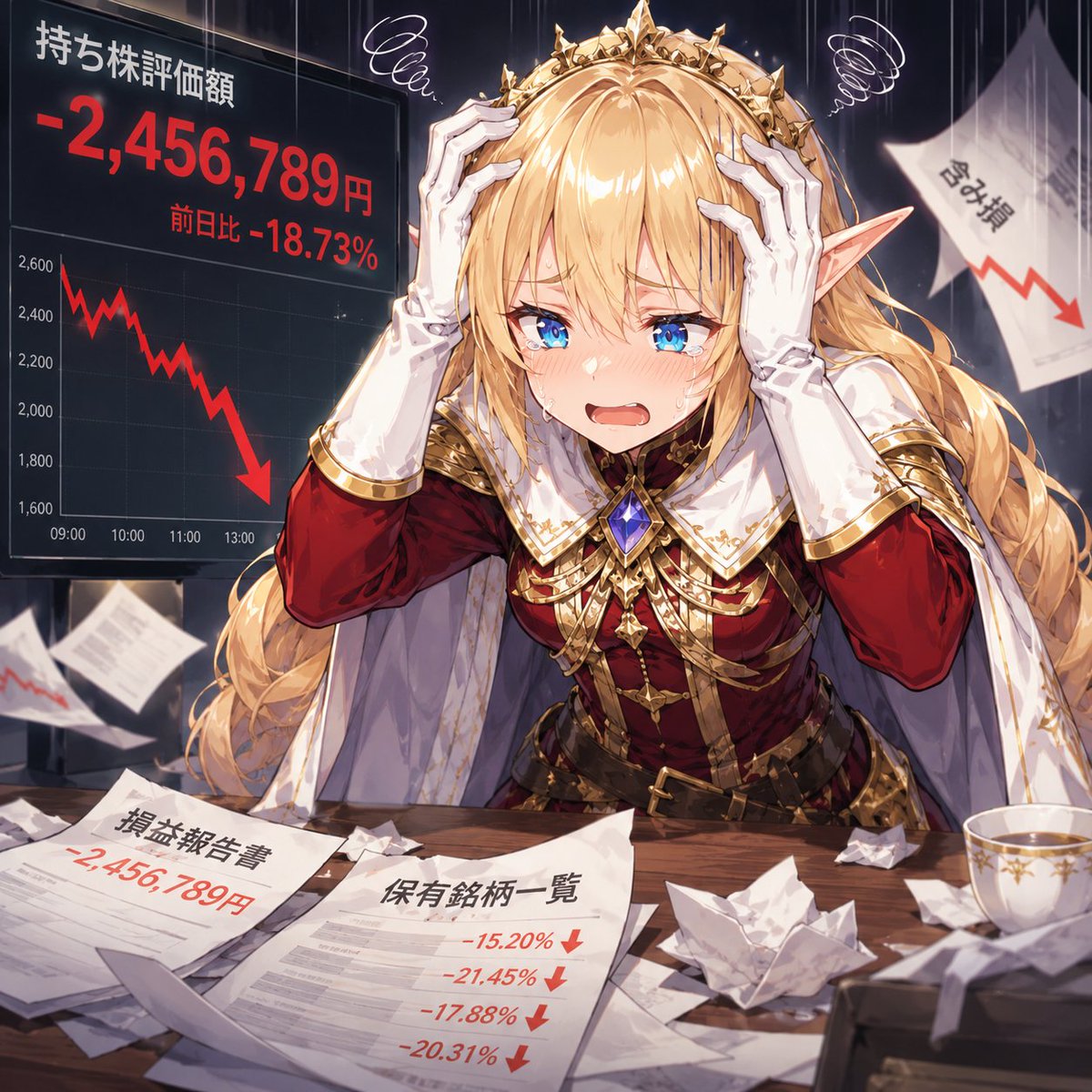 AI Prompt for Fantasy Finance Animator: Desperate Elf Queen Stock Market Loss