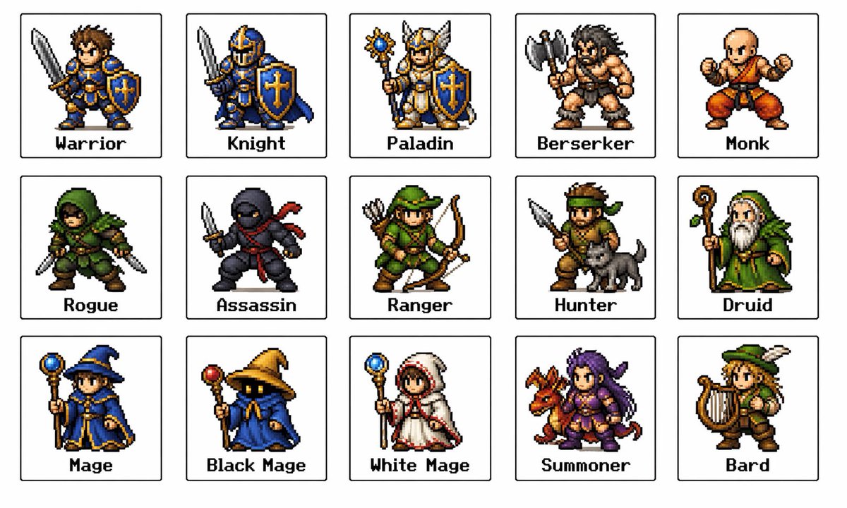 AI Prompt for Fantasy RPG Class Chart Sprite