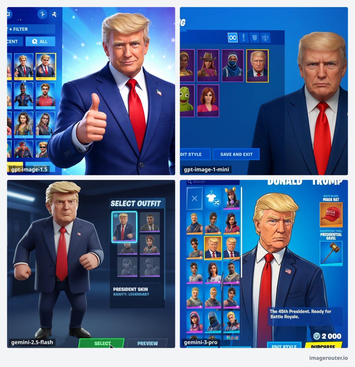 AI Prompt for Fortnite Skin Selector Menu with Donald Trump