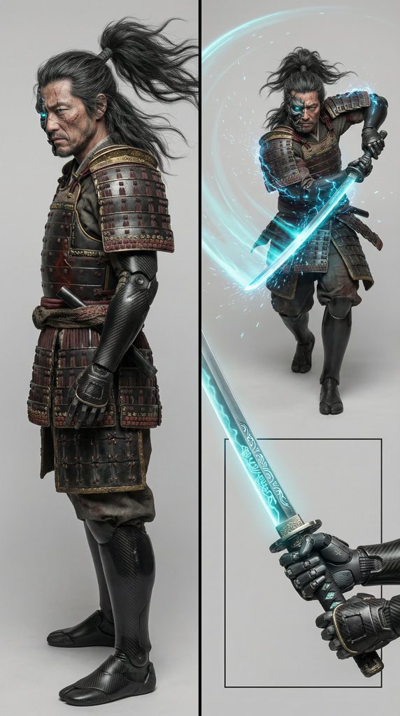 AI Prompt for Futuristic Samurai Warrior Character Design: Cyberpunk meets Traditional Japanese Armor