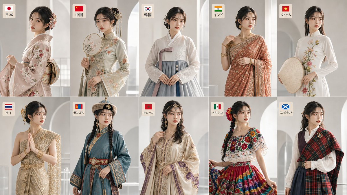 AI Prompt for Generating a Global Traditional Fashion Collage across 10 Countries