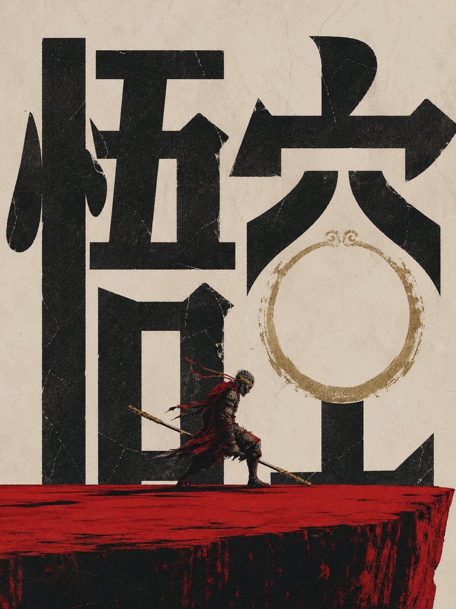 AI Prompt for generating a stunning Chinese mythic poster with a Monkey King warrior in a distressed, vintage style