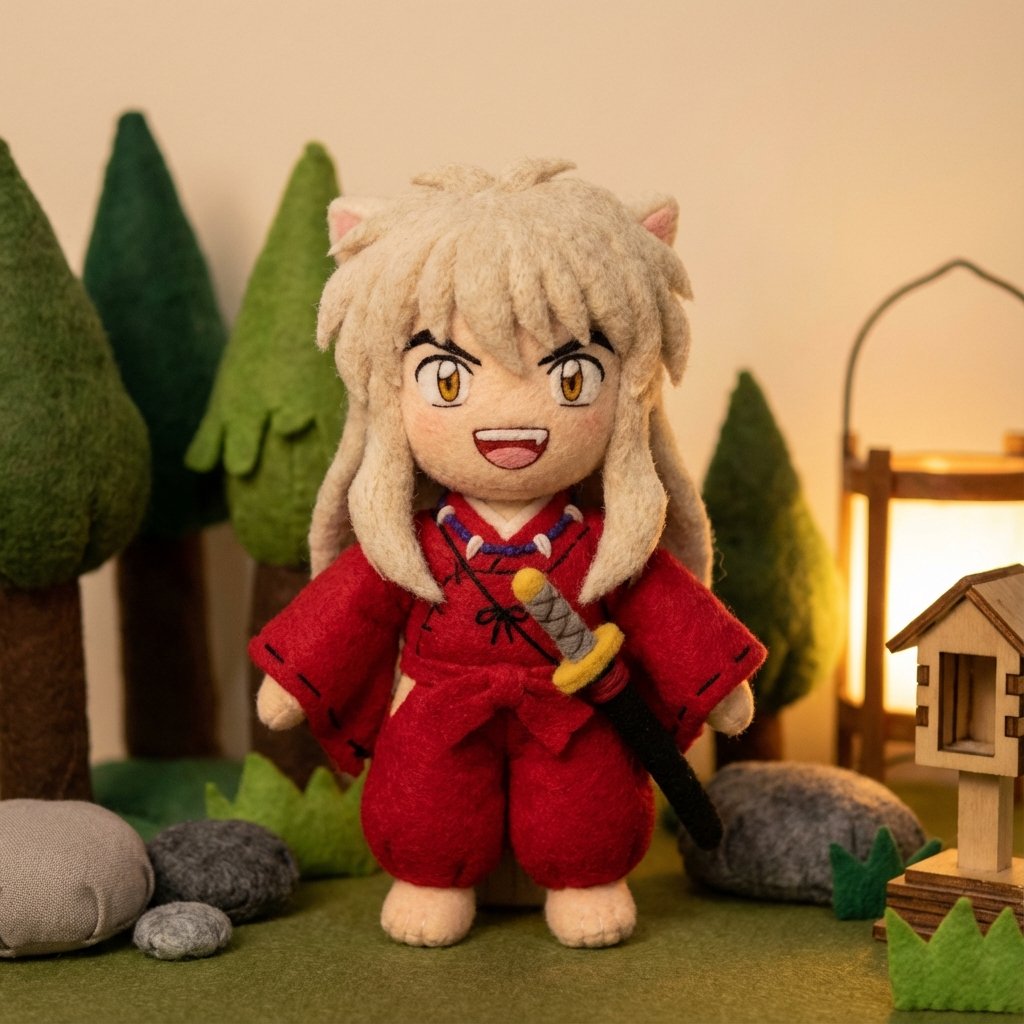 AI Prompt for Generating Chibi Inuyasha Plush Toy Image with 3D Render Effect