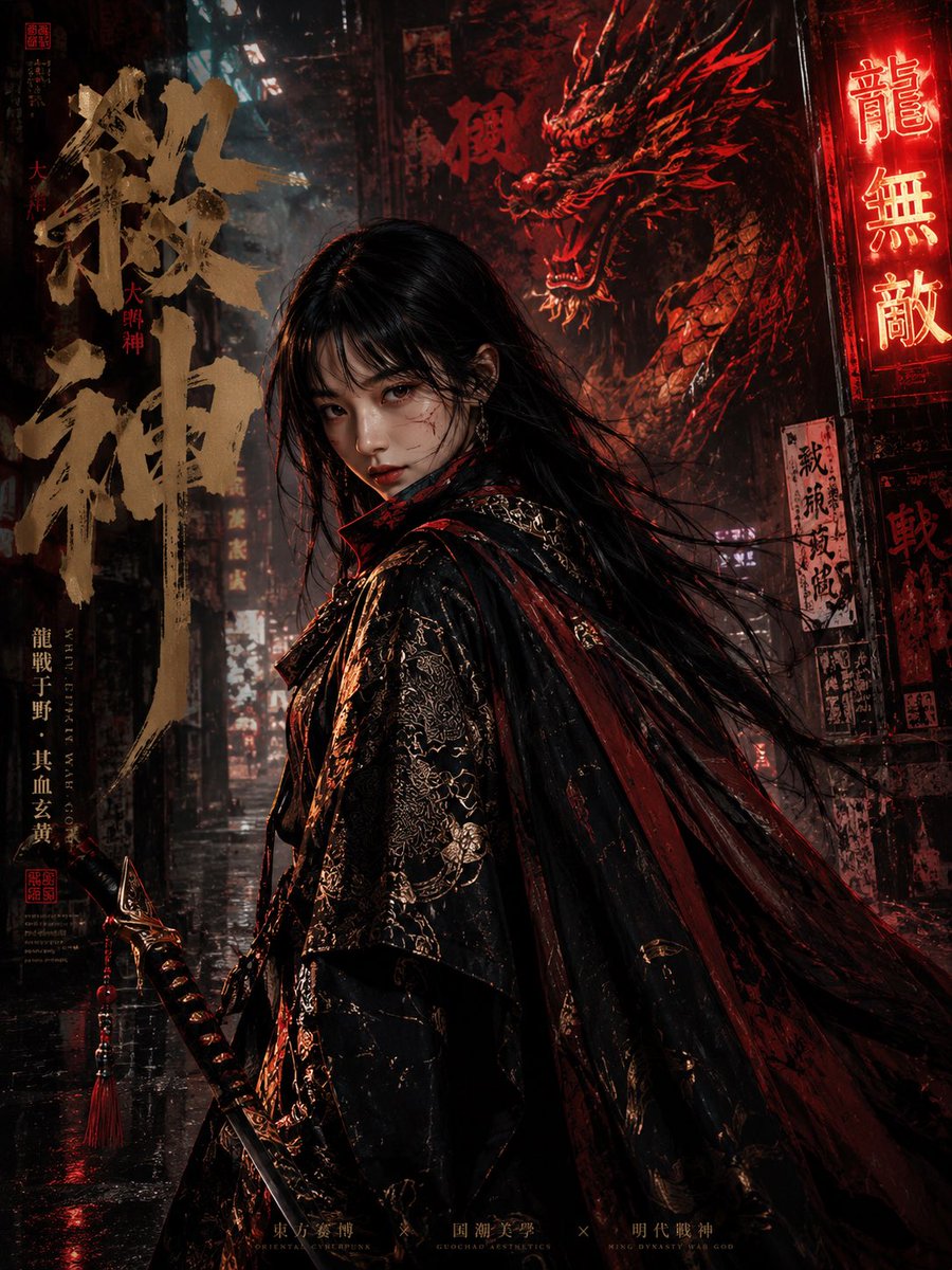 AI Prompt for Generating Cyberpunk Ming Dynasty Warrior Posters