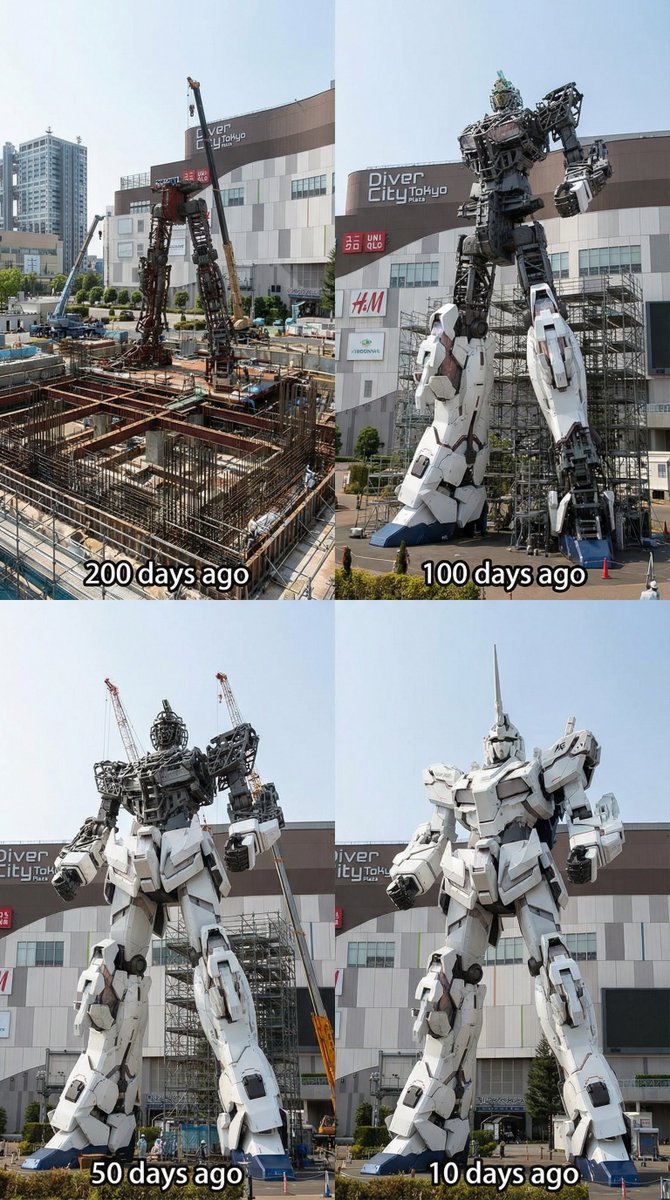 AI Prompt for Generating Odaiba Gundam Construction Time-Lapse Visualizations
