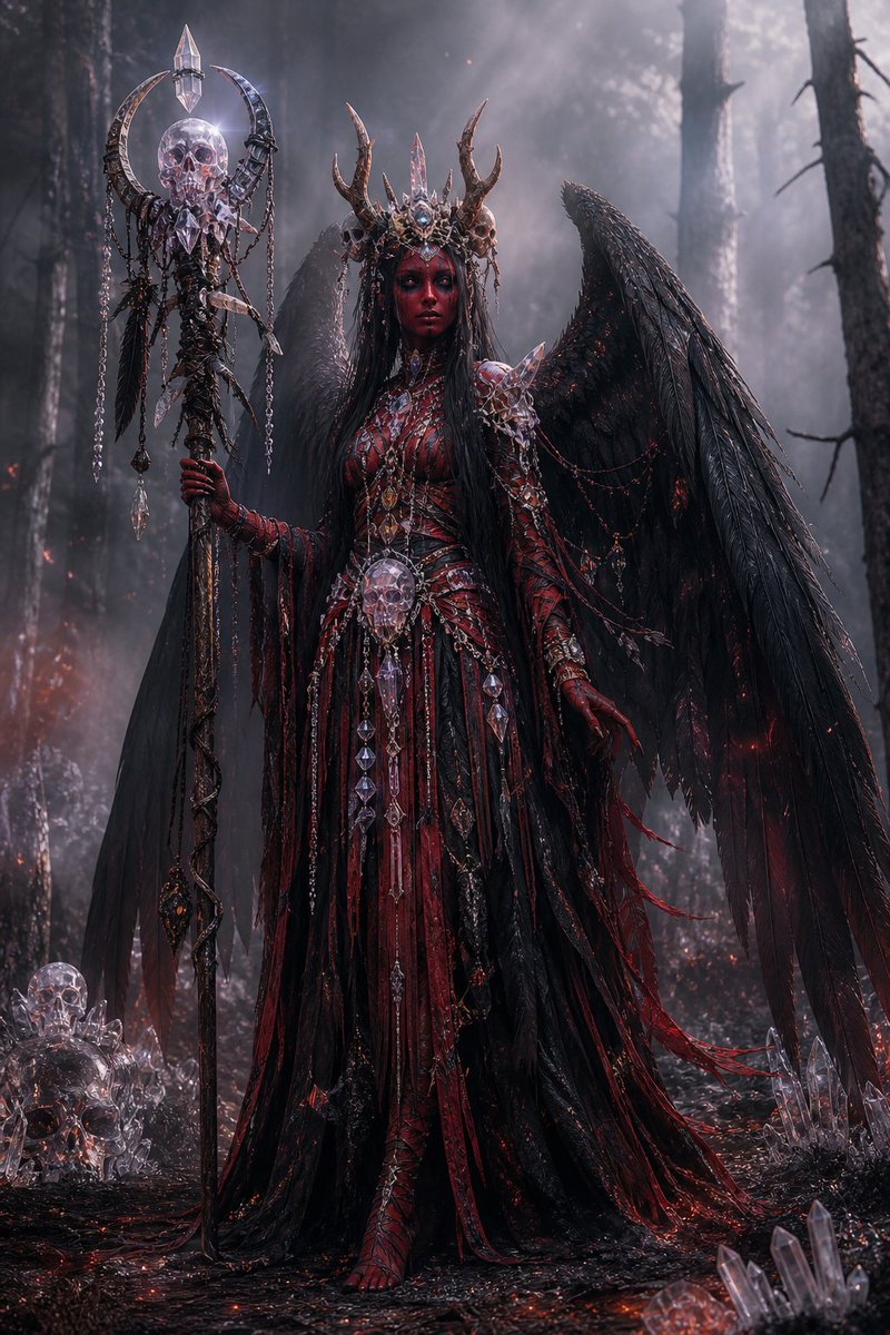 AI Prompt for Gothic Dark Fantasy Illustration of a Winged Necromancer Queen