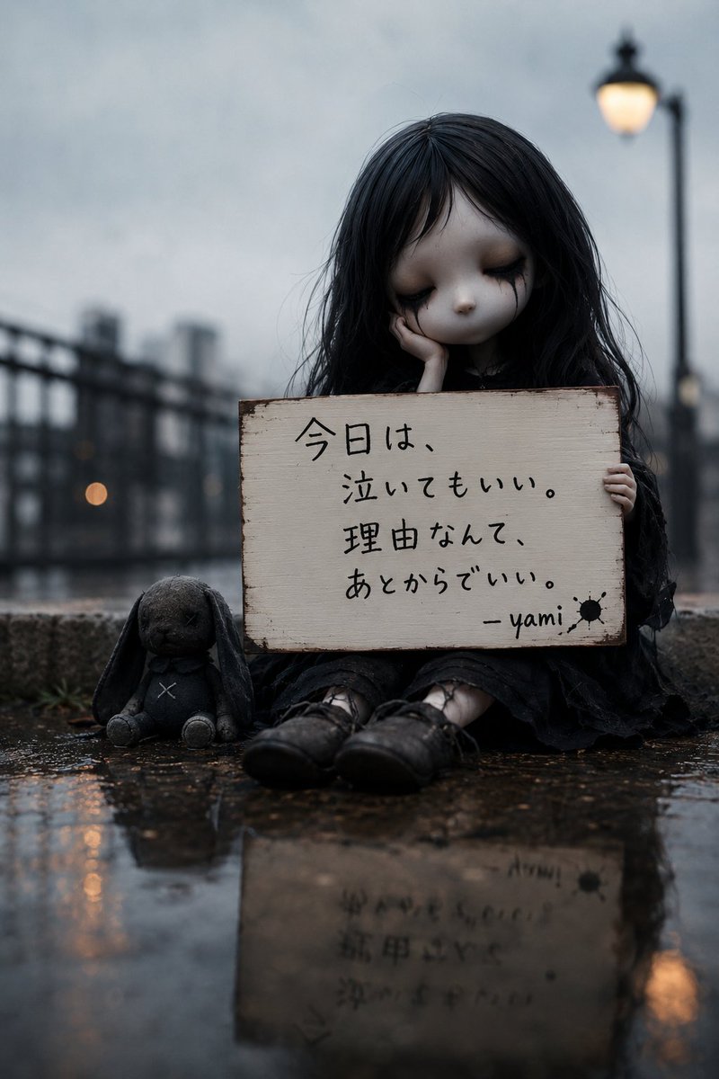 AI Prompt for Gothic Dark Fantasy Scene with Japanese Sign and Rainy Reflections
