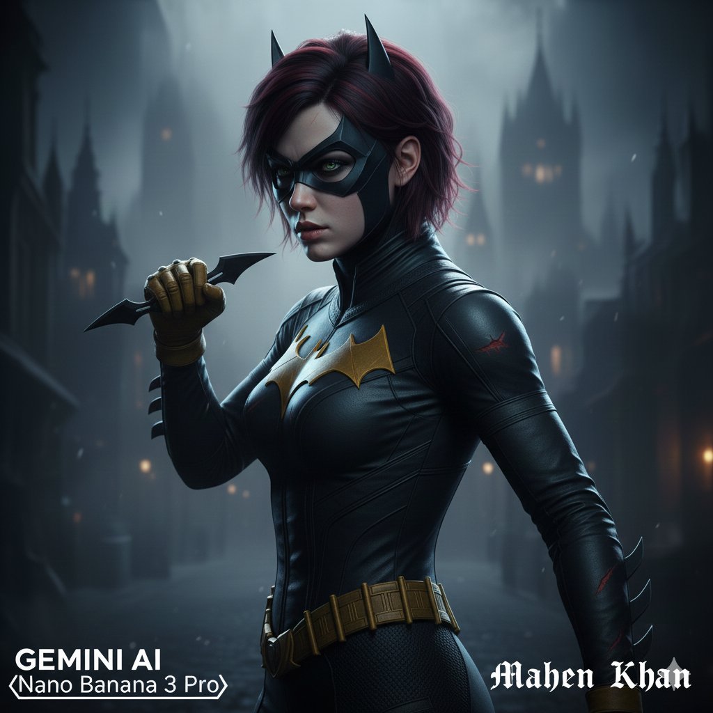 AI Prompt for Gothic Noir Vigilante Portrait - Batgirl Inspired Image Generation