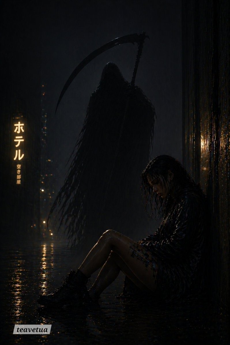 AI Prompt for Grim Reaper Horror Scene in Neon-Lit City Alley