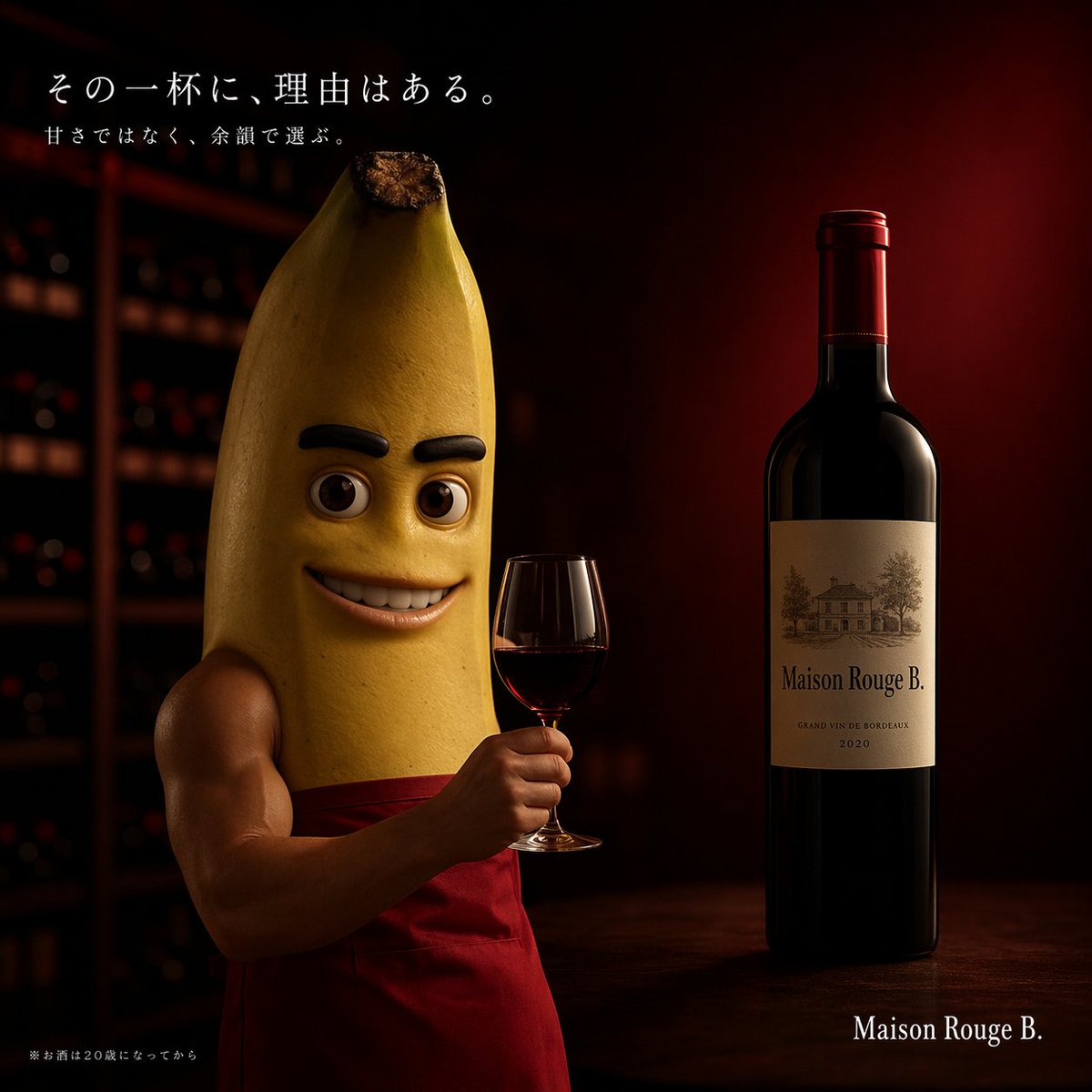 AI Prompt for High-End Wine Advertisement Images with Humorous Character