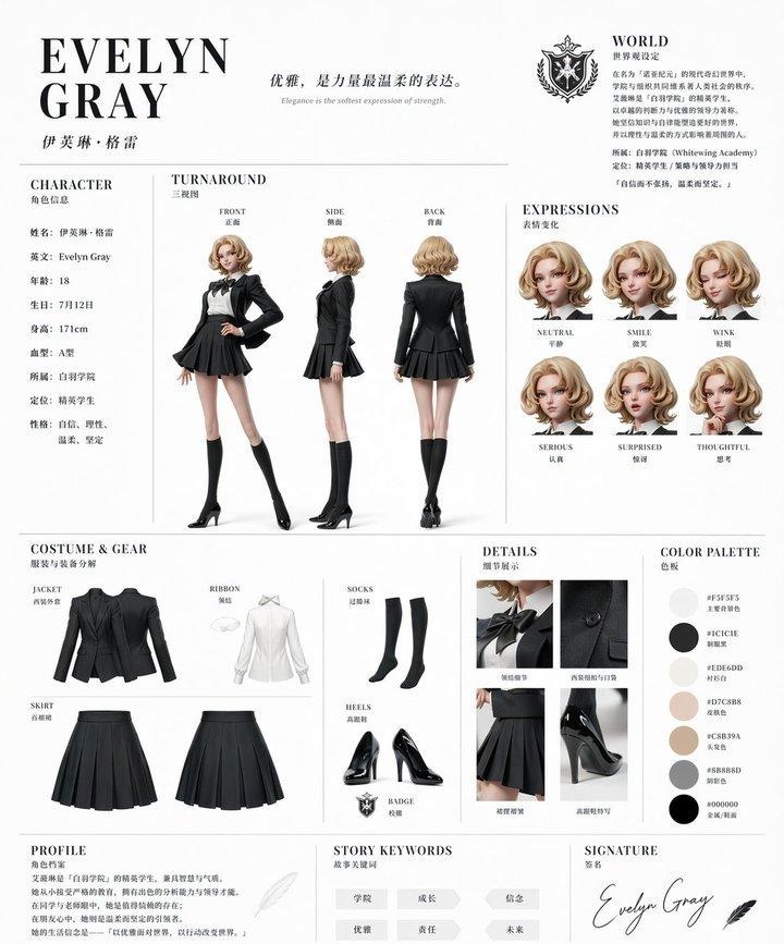 AI Prompt for High-Quality Anime Style Elite Academy Character Sheet