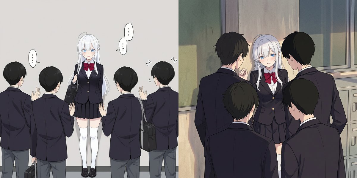 AI Prompt for High School Anime or Manga Scene with Tense Grouping