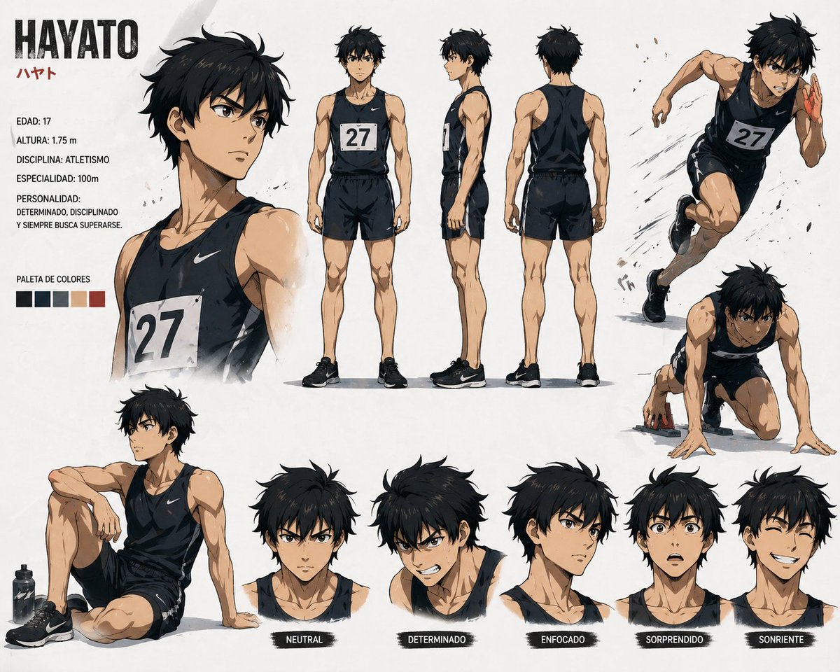 AI Prompt for Highly Detailed Anime Sprinter Character Sheet with Turnaround Views