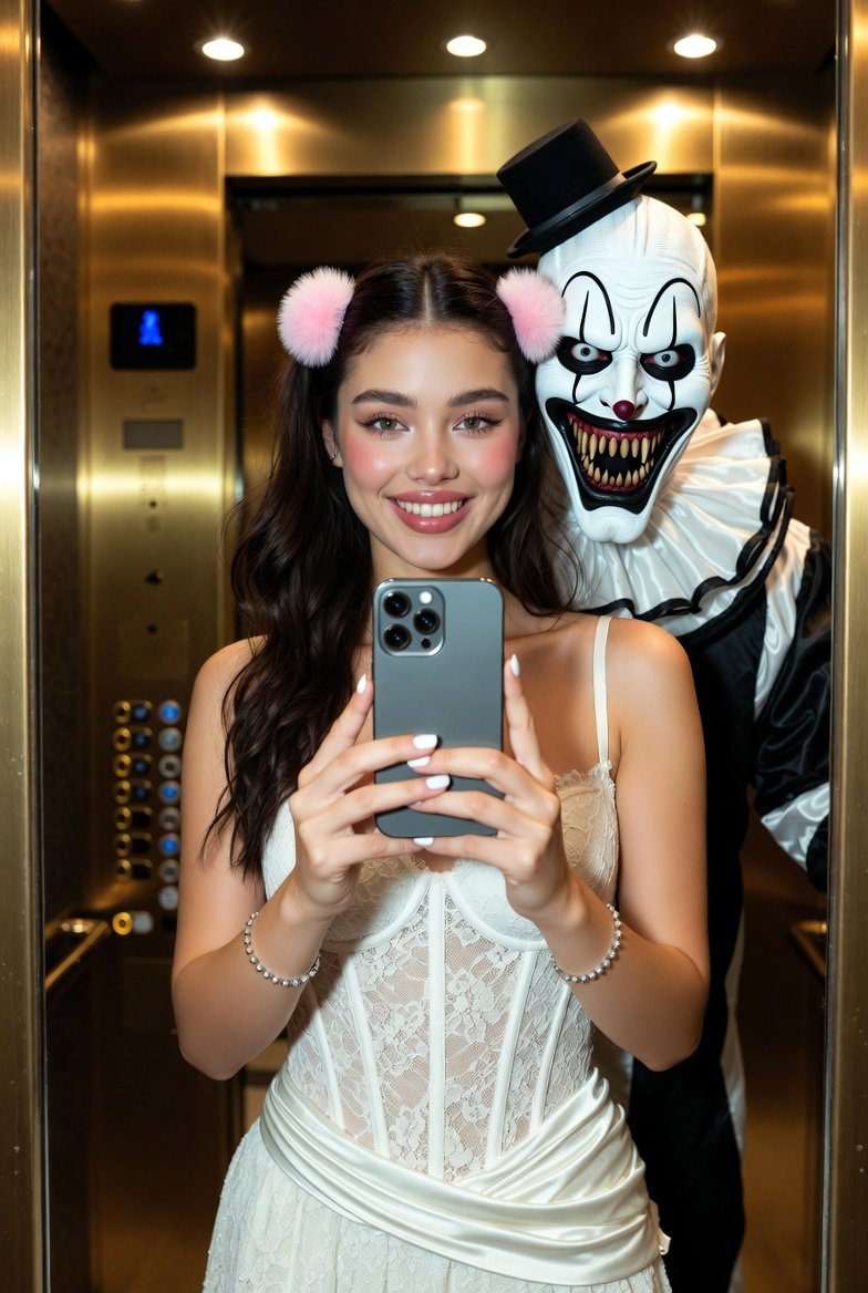 AI Prompt for Horror Juxtaposition Selfie with Art the Clown