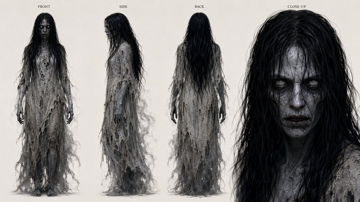 AI Prompt for Horror Wraith Character Concept Art Turnaround Sheet