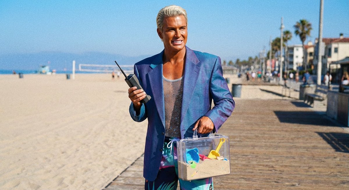 AI Prompt for Hybrid Character Inspiration: Patrick Bateman Meets Sparkle Beach Ken - Style Reference for AI Image Generators