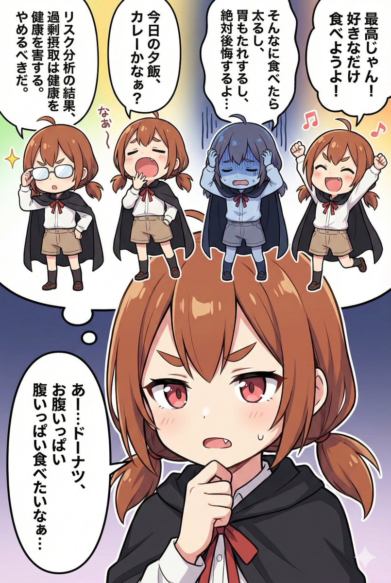 AI Prompt for Japanese Chibi Comic Panel with Inner Monologue Characters