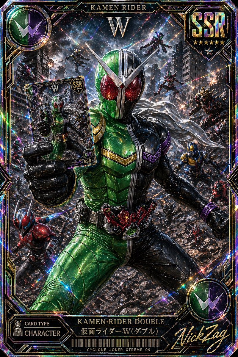 AI Prompt for Kamen Rider Double Trading Card Art